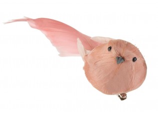 Růžový peříčkový ptáček s klipem  - 5*16,5*5 cm