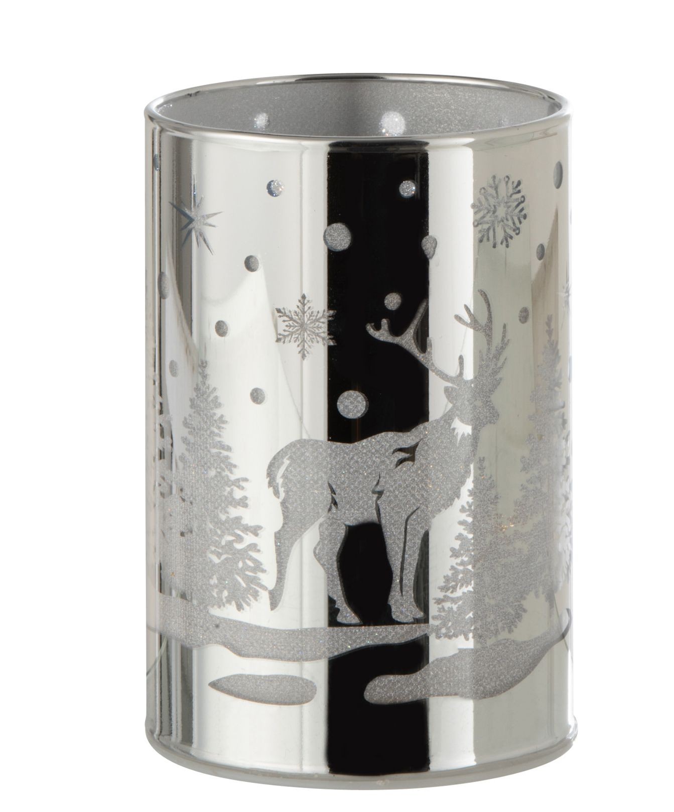 Stříbrný skleněný svícen s Jelenm a Led světýlky - Ø 9*12 cm J-Line by Jolipa
