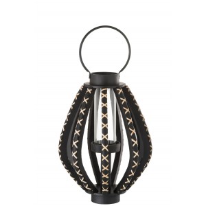 Černá dřevěná lucerna Reed black - Ø 33*45 cm
