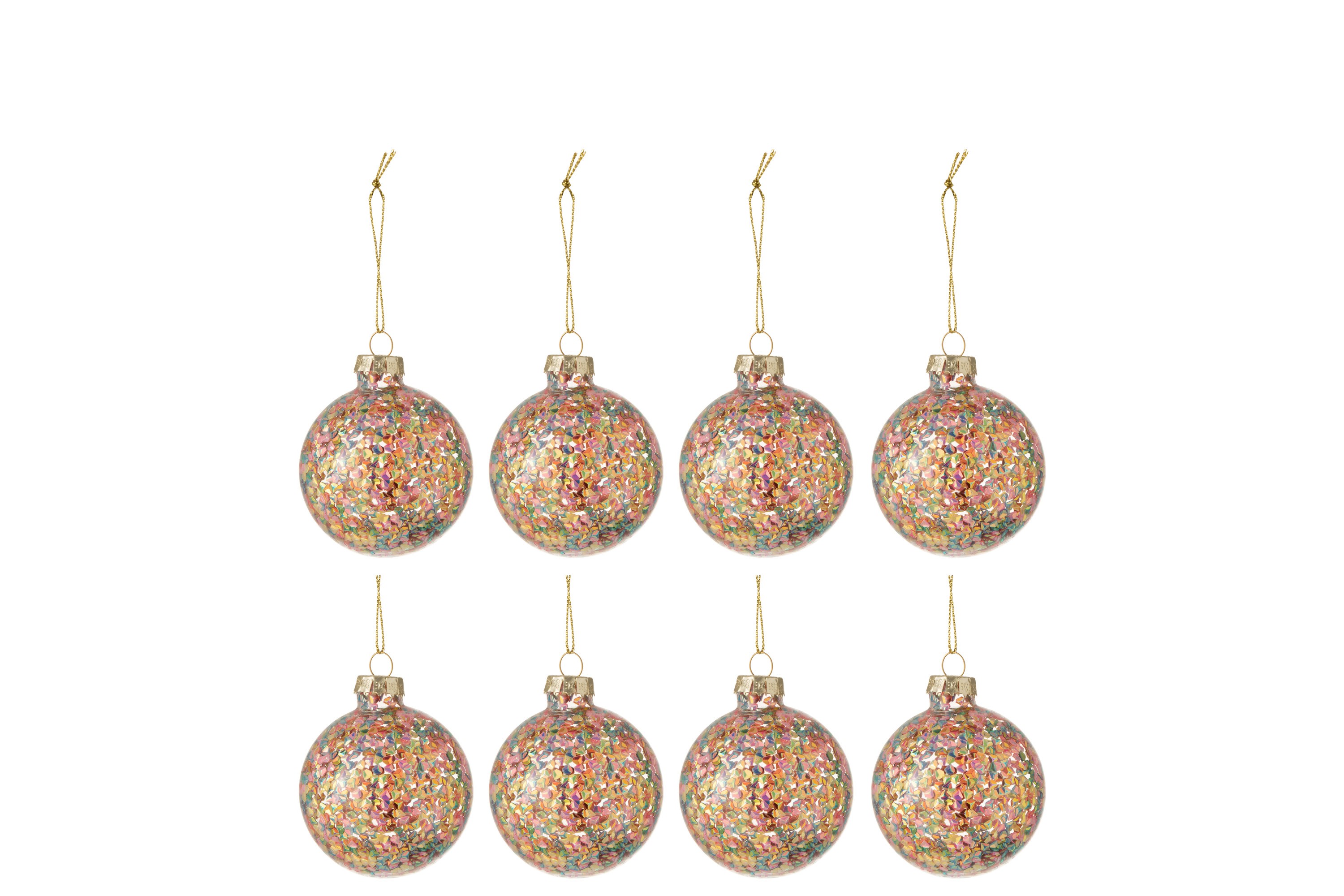 Sada 8ks barevných skleněných koulí s konfetami Confetti - Ø 6 cm
