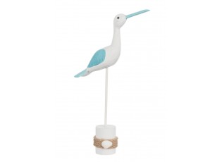 Dekorace modro-bílý dřevěný ptáček Břehouš - 23*6*36 cm