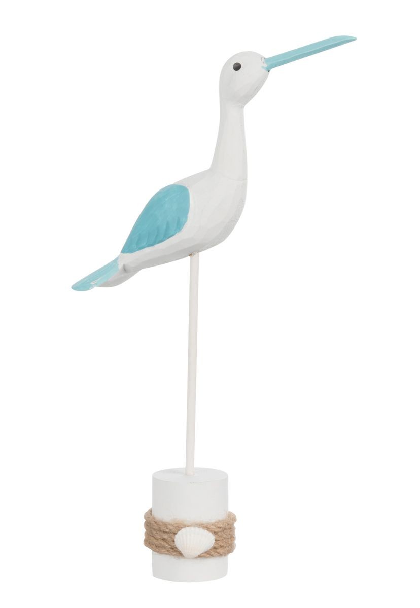 Dekorace modro-bílý dřevěný ptáček Břehouš - 23*6*36 cm J-Line by Jolipa