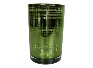 Zelený skleněný kostkovaný svícen L - 12*12*18cm