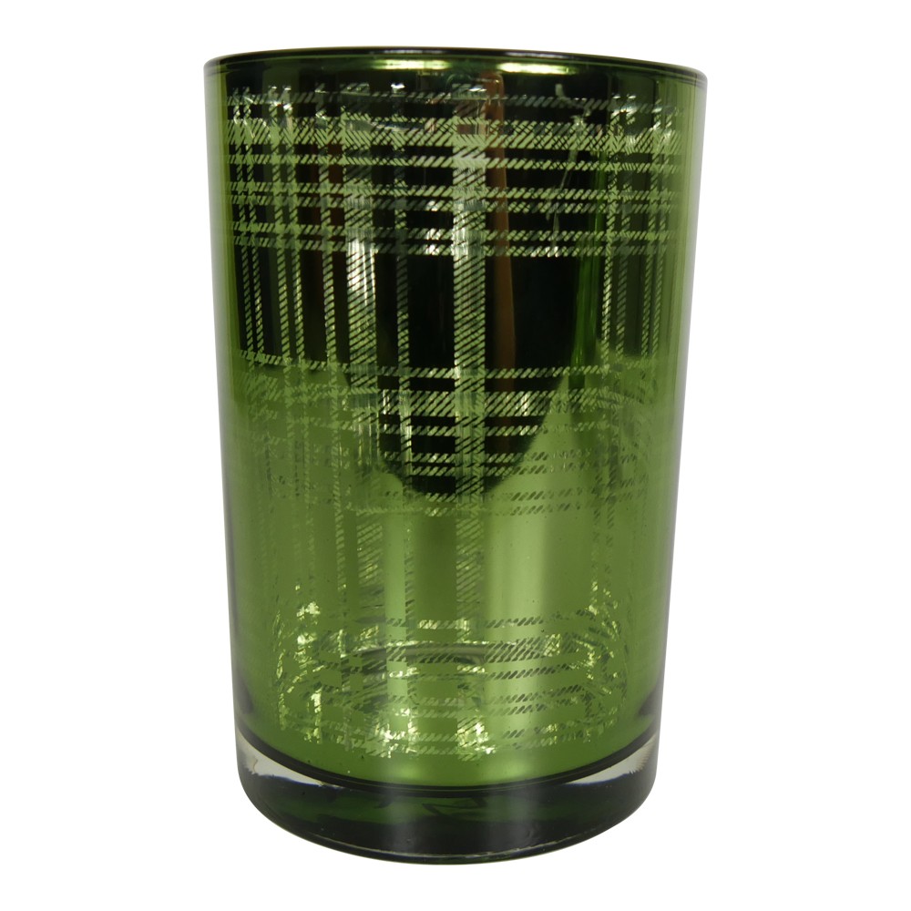Zelený skleněný kostkovaný svícen L - 12*12*18cm XMWLRGL