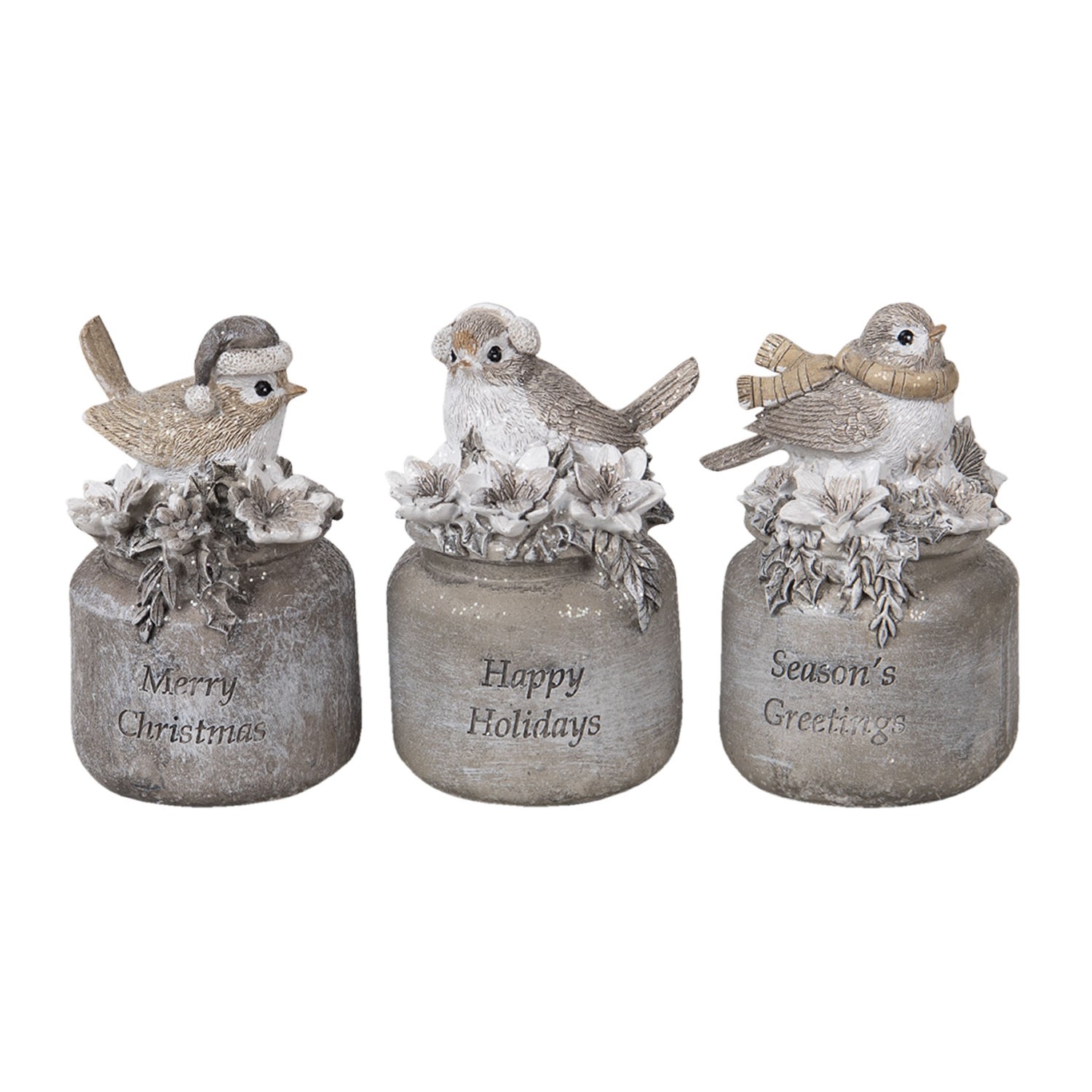 3 ks dekorativní ptáčci Merry Christmas - 7*6*10 cm Clayre & Eef