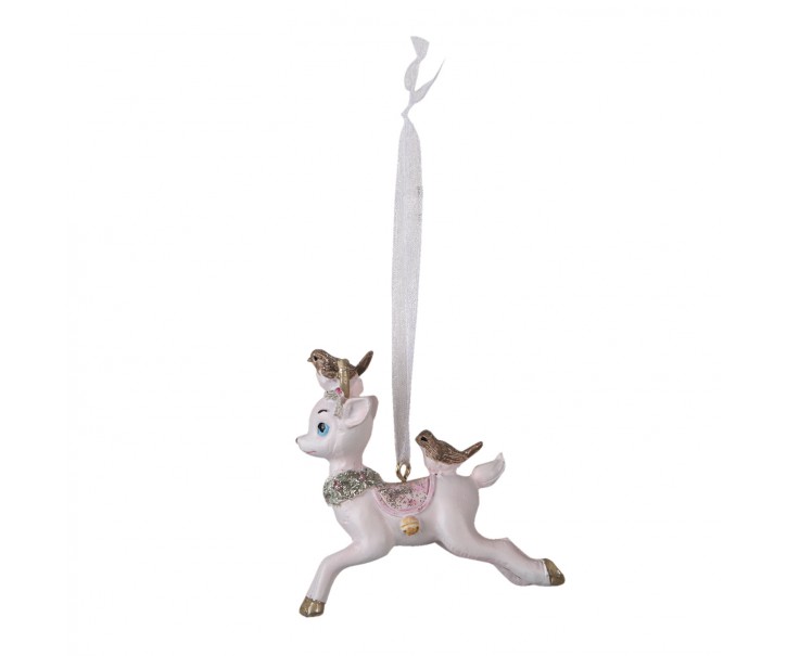 Závěsná dekorativní ozdoba sobík s ptáčky - 8*3*8 cm