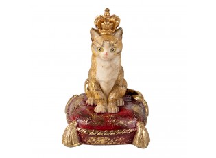 Dekorativní soška kočky s korunou na polštáři - 7*6*10 cm