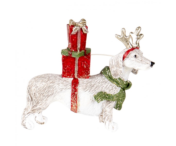 Vánoční dekorativní soška psa s dárky - 9*3*8 cm