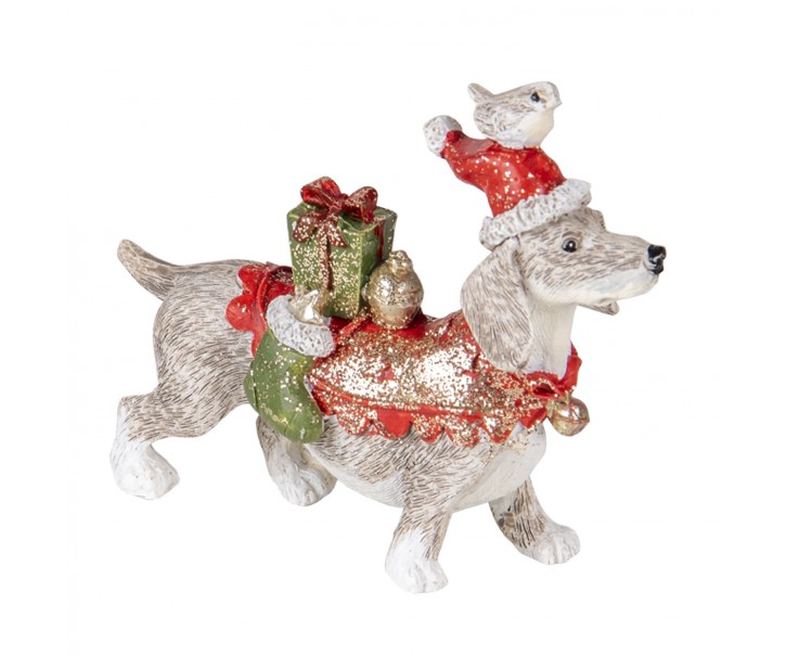 Dekorativní soška psa s dárky a čepicí - 9*3*8 cm