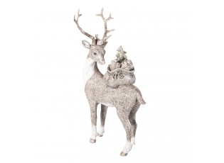 Stříbrno bílá dekorativní soška jelena s dárky - 15*9*26 cm