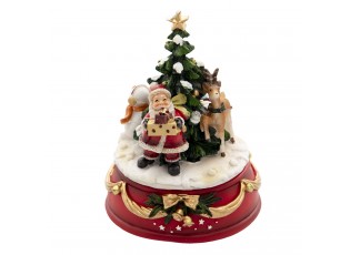 Hrací skříňka Santa se stromkem, sobem a sněhulákem - Ø 10*14 cm