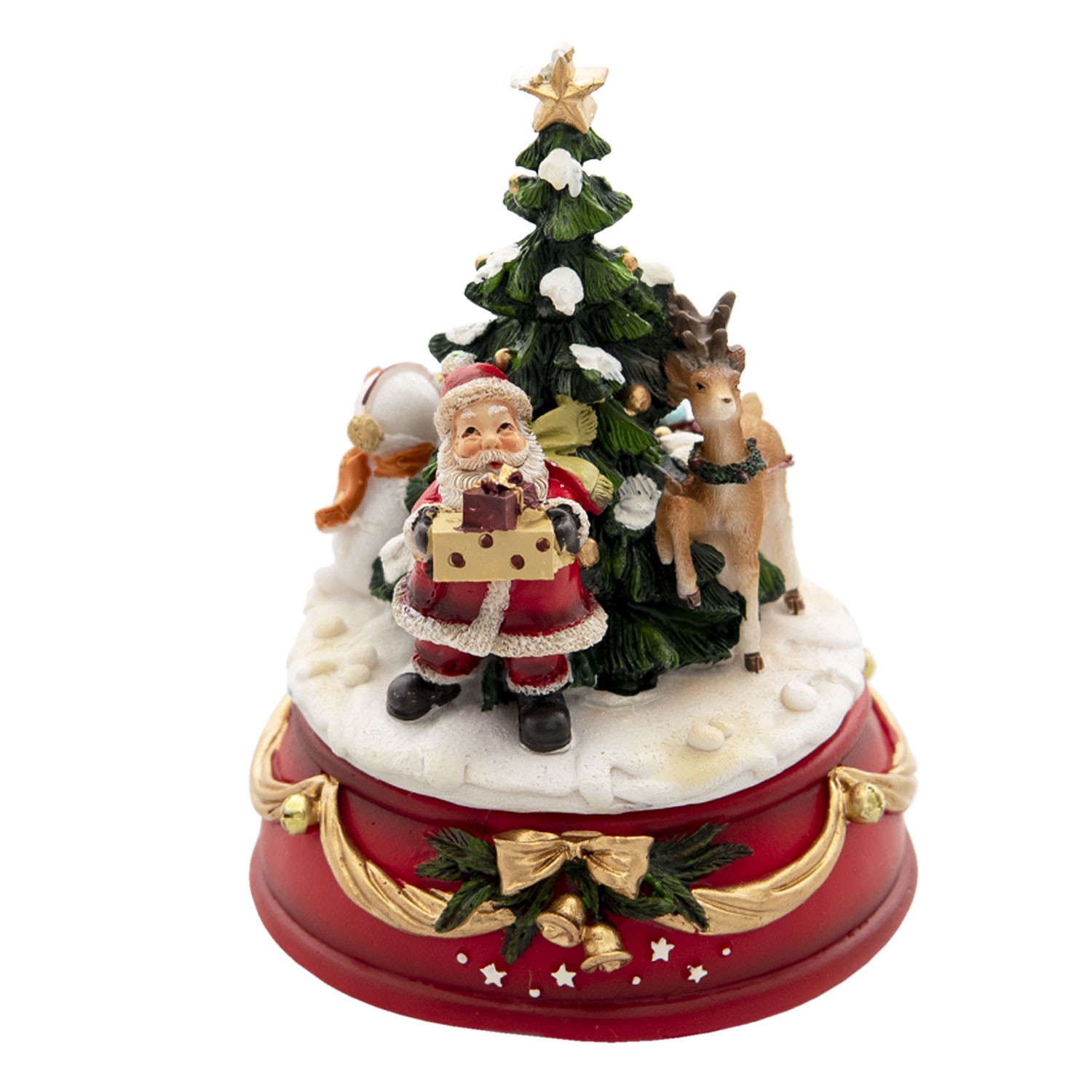 Hrací skříňka Santa se stromkem, sobem a sněhulákem - Ø 10*14 cm 6PR4737