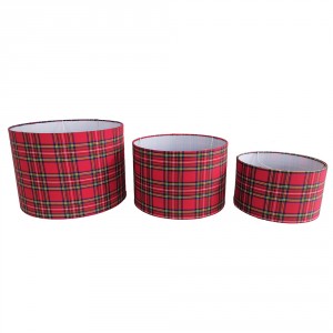 3 ks stínidla červeno zelená Tartan (25,30,35 cm) - 35*35*h25/ 30*30*h20/ 25*25*h15cm