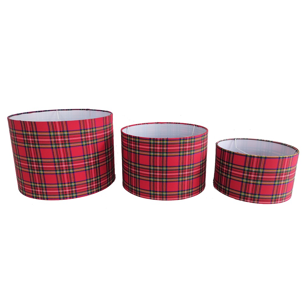 3 ks stínidla červeno zelená Tartan (25,30,35 cm) - 35*35*h25/ 30*30*h20/ 25*25*h15cm