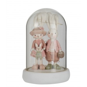 Dekorace králičí dívka a chlapec v poklopu - 12*12*18 cm