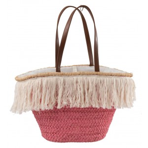 Růžová plážová taška/ košík s třásněmi Beach tassel - 48*18*30cm