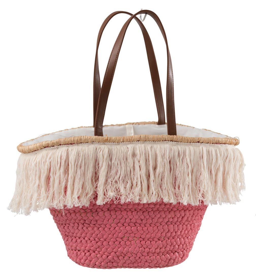 Růžová plážová taška/ košík s třásněmi Beach tassel  - 48*18*30cm J-Line by Jolipa