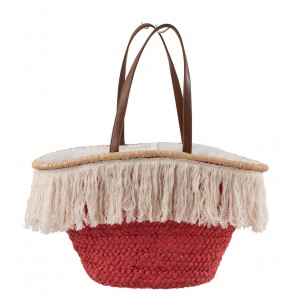 Růžová plážová taška/ košík s třásněmi Beach tassel - 48*18*30cm