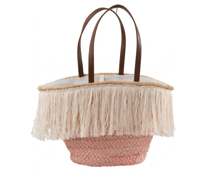 Světle růžová plážová taška/ košík s třásněmi Beach tassel - 48*18*30cm