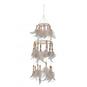 Přírodní lapač snů s lososovými peříčky Boho Feathers - Ø 13*50cm