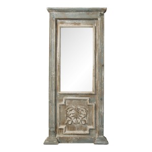 Zrcadlo v dřevěném retro hnědém rámu s bílou patinou - 55*7*118 cm