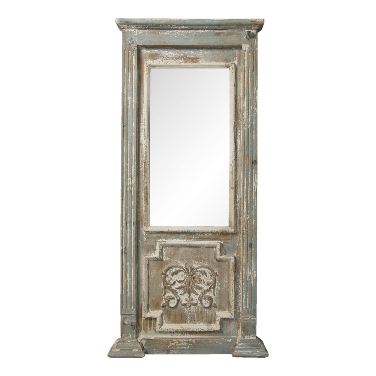 Zrcadlo v dřevěném retro hnědém rámu s bílou patinou - 55*7*118 cm 52S237