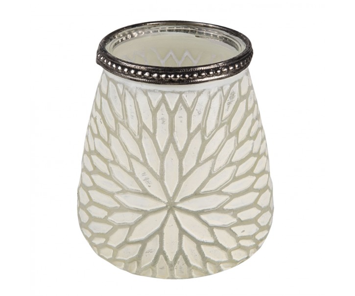 Bílý skleněný svícen Luz se zdobeným hrdlem M - Ø 9*10 cm Clayre & Eef