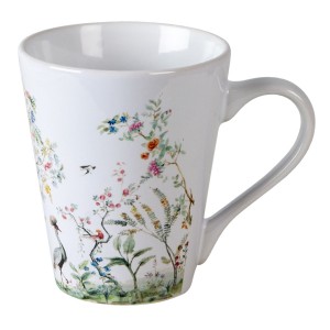 Květovaný hrneček s jeřábem královským - Ø 9*10 cm / 300 ml
