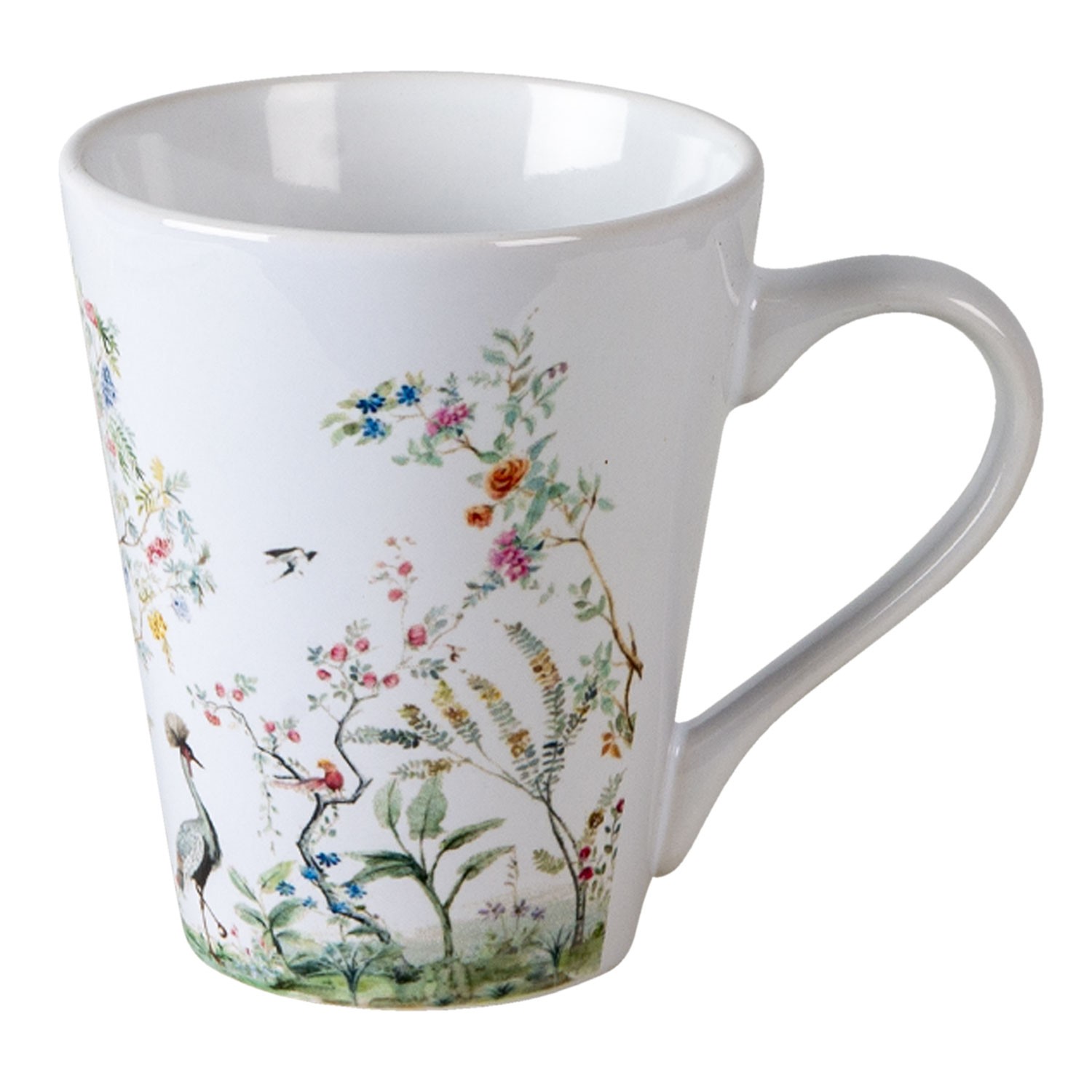Květovaný hrneček s jeřábem královským - Ø 9*10 cm / 300 ml