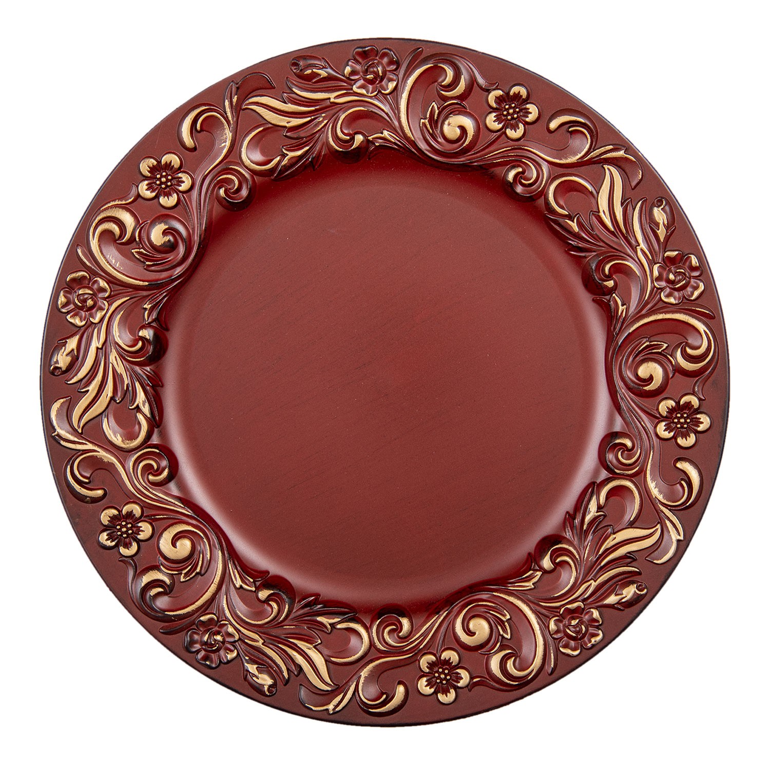 Červeno zlatý plastový dekorativní talíř s ornamenty - Ø 33*2 cm Clayre & Eef