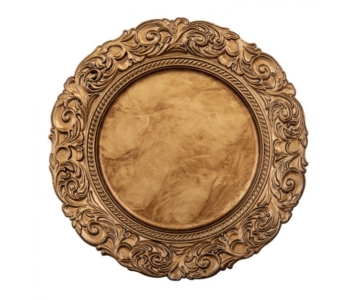 Zlatý zdobený plastový dekorativní talíř - Ø 33*2 cm