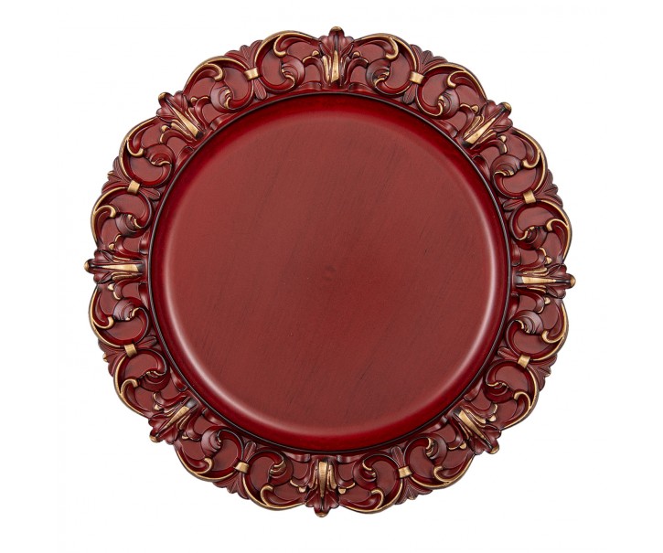 Vínovo-zlatý plastový talíř s ornamenty - Ø 33*2 cm