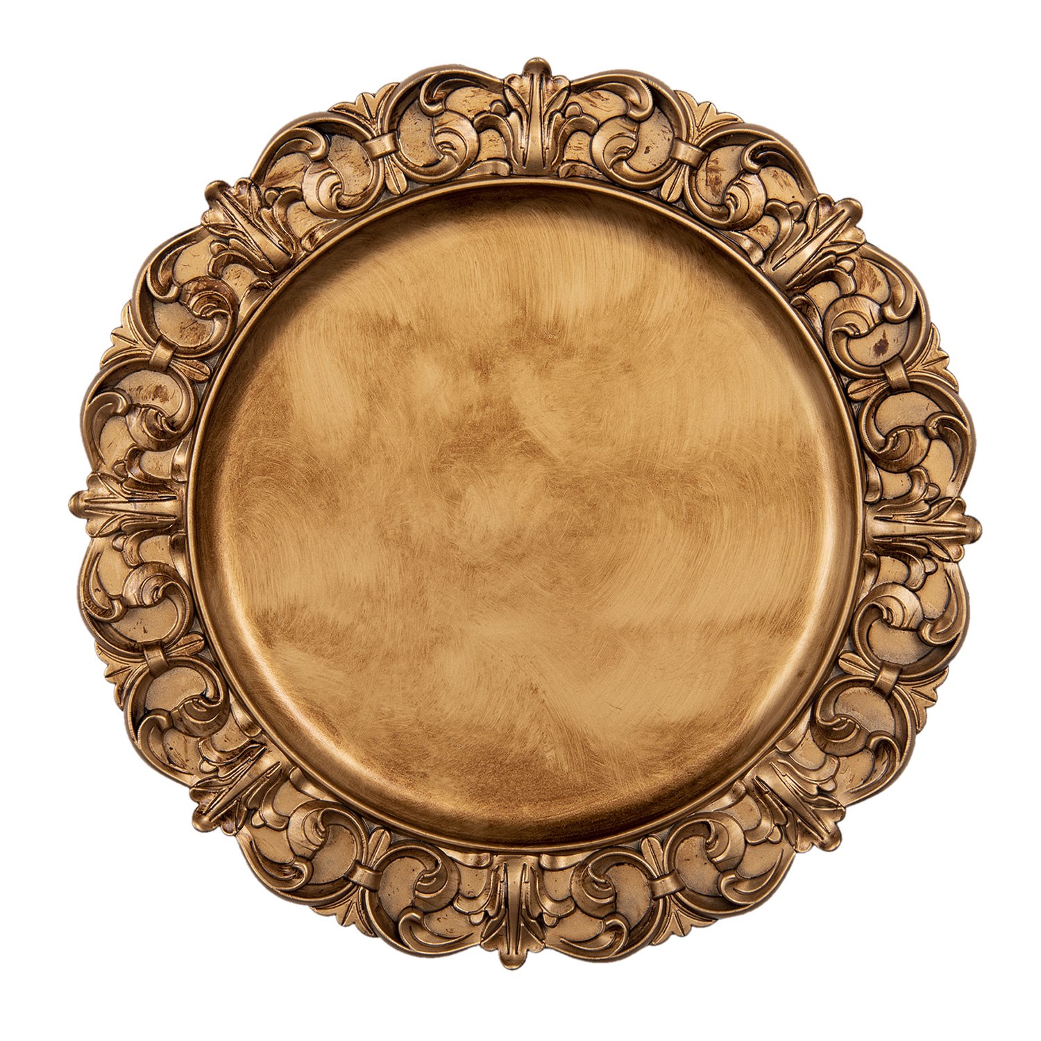 Zlato-hnědý plastový talíř s ornamenty - Ø 33*2 cm Clayre & Eef