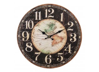 Hnědé nástěnné hodiny Diego s mapou  - Ø 34*1 cm / 1*AA