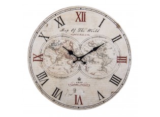 Béžové nástěnné hodiny Map of World - Ø 34*1 cm / 1*AA