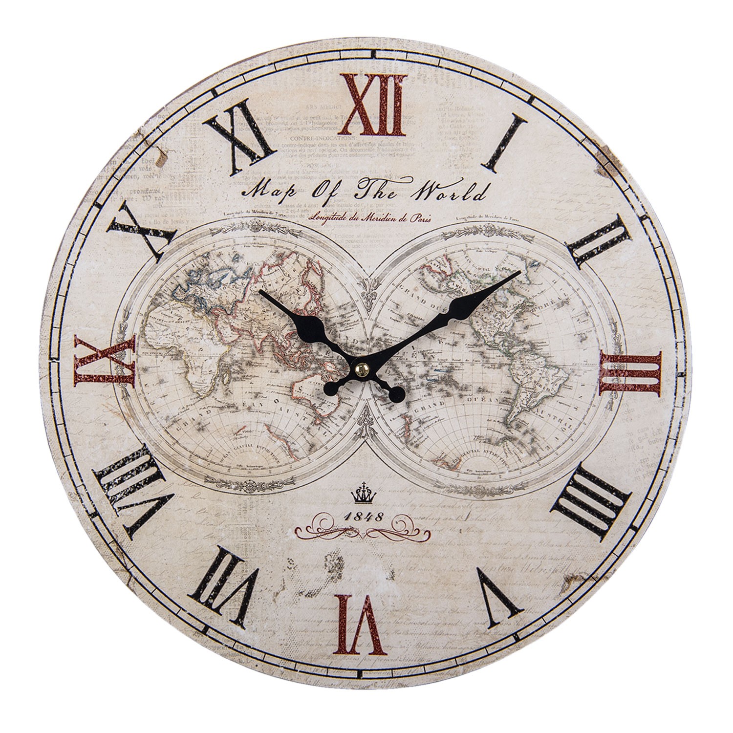 Béžové nástěnné hodiny Map of World - Ø 34*1 cm / 1*AA Clayre & Eef