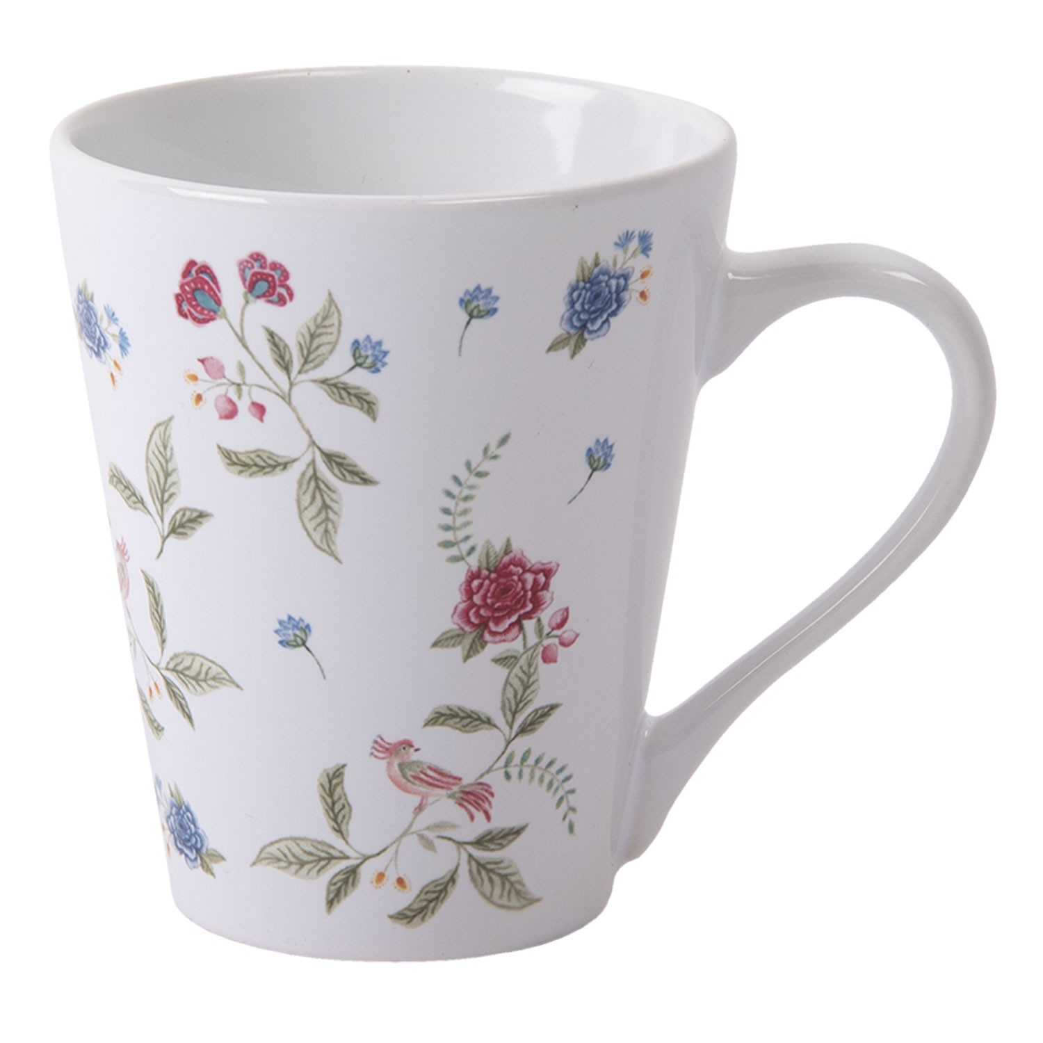 Bílý hrneček s potiskem květin - Ø 9*10 cm / 300 ml