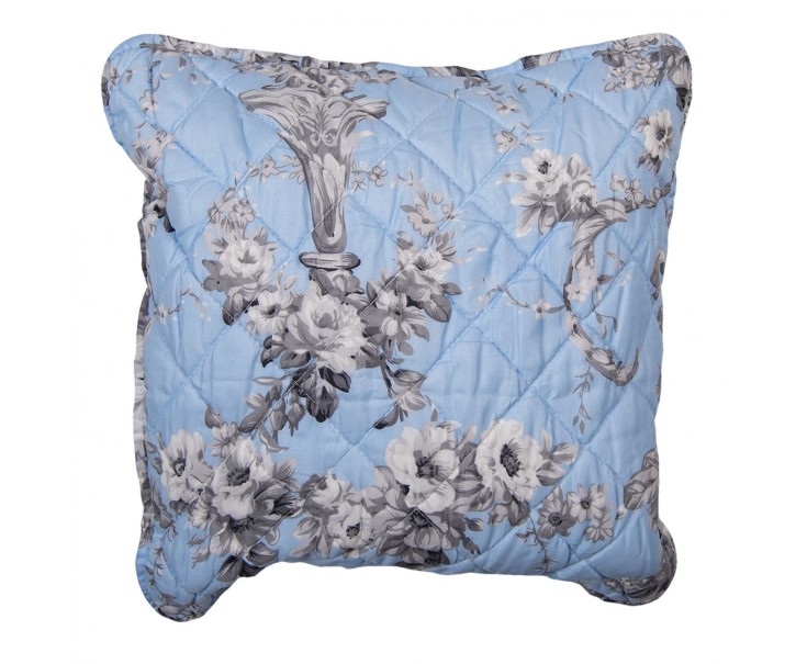 Modrý vintage povlak na polštář s květinami - 40*40 cm