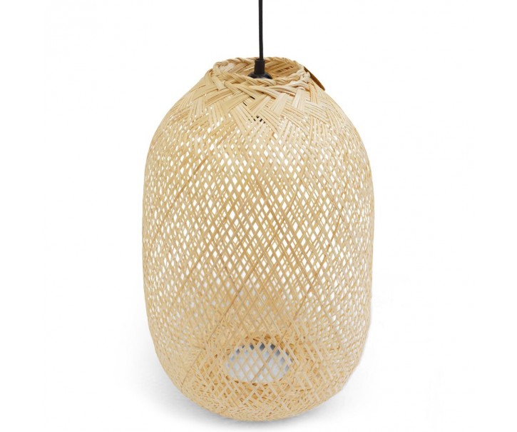 Přírodní válcové stropní světlo z bambusových proužků - Ø 33*49cm