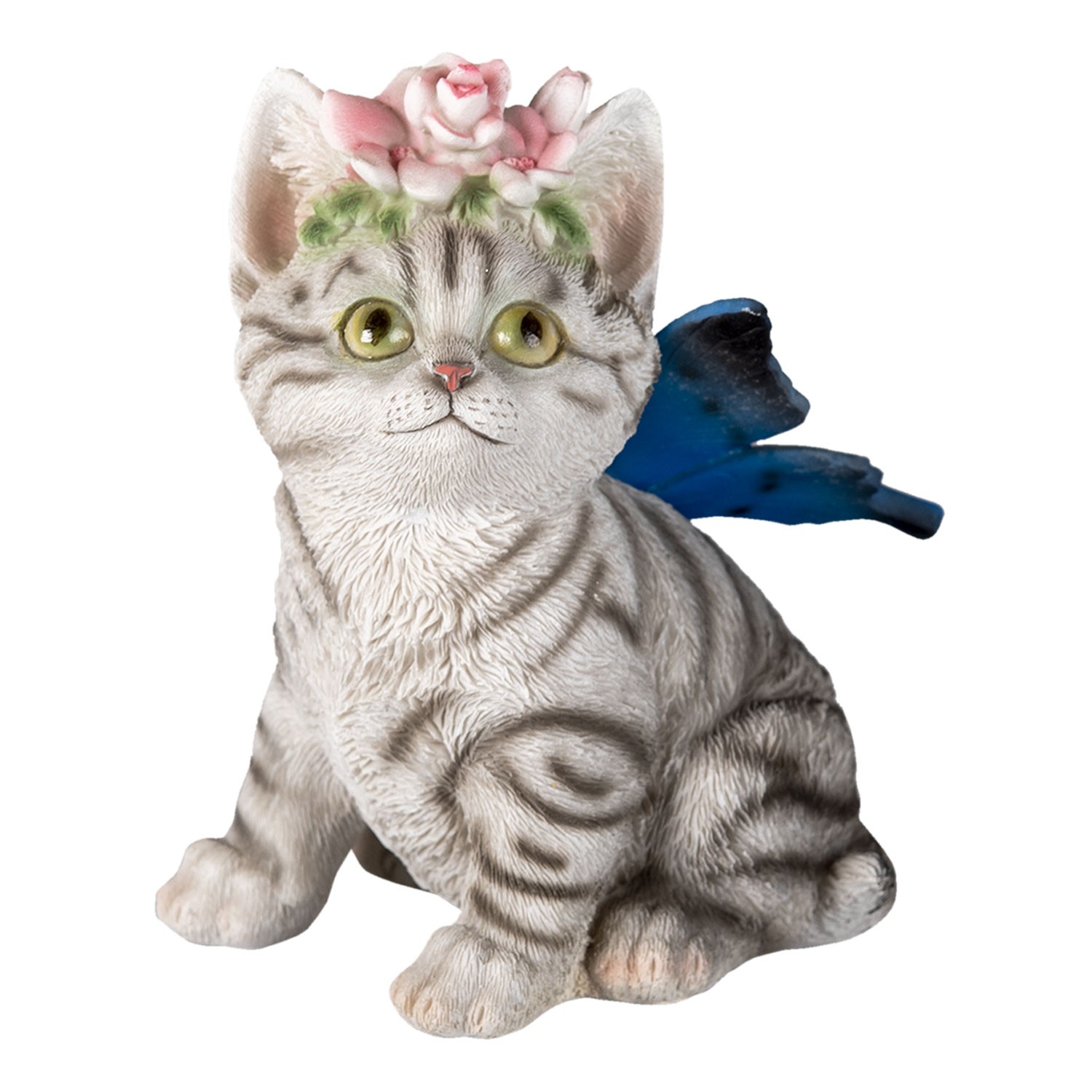 Levně Dekorativní soška kočky s květinami a křídly - 12*10*15 cm 6PR3351