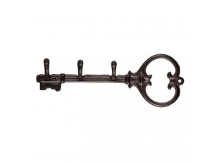 Hnědý litinový nástěnný věšák na oblečení ve tvaru klíče - 33*4*14 cm