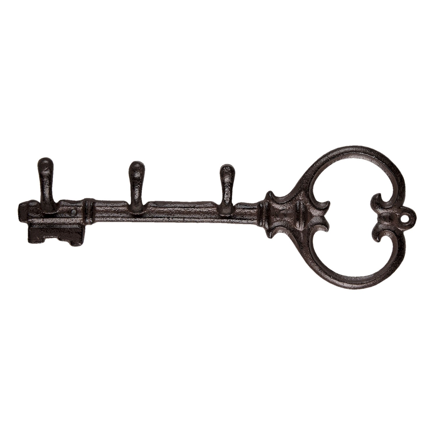 Hnědý litinový nástěnný věšák na oblečení ve tvaru klíče - 33*4*14 cm 6Y4314