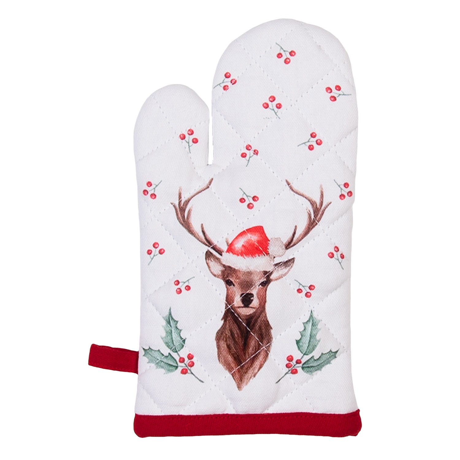 Kuchyňská bavlněná chňapka Holly Christmas s jelenem - 12*21 cm