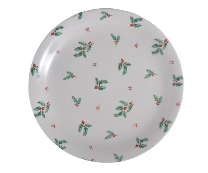 Porcelánový dezertní talíř s cesmínou Holly Christmas - Ø 20 cm