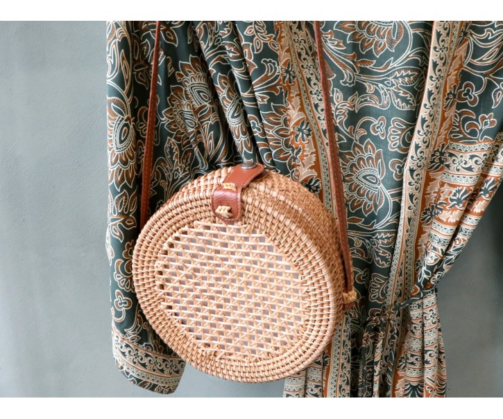 Kulatá ratanová kabelka přes rameno Bali - Ø20*7 cm Chic Antique