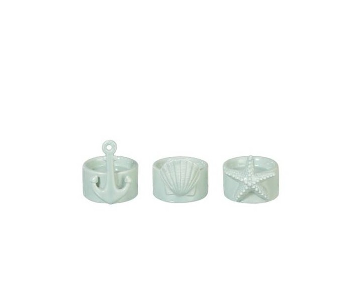 3 ks mintový keramický svícen s mušlí, kotvou a hvězdicí - 7*8 cm