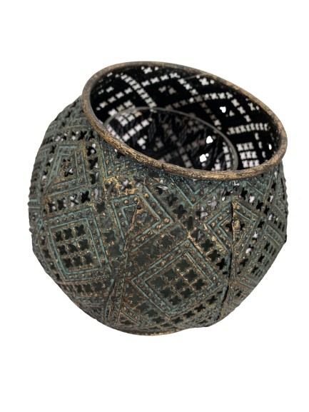 Kovový svícen s modro zlatou patinou - 13,5*10 cm