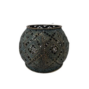 Kovový svícen s modro zlatou patinou - 13,5*10 cm