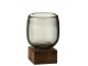 Skleněný svícen / váza na dřevěném podnosu - 10*10*14 cm