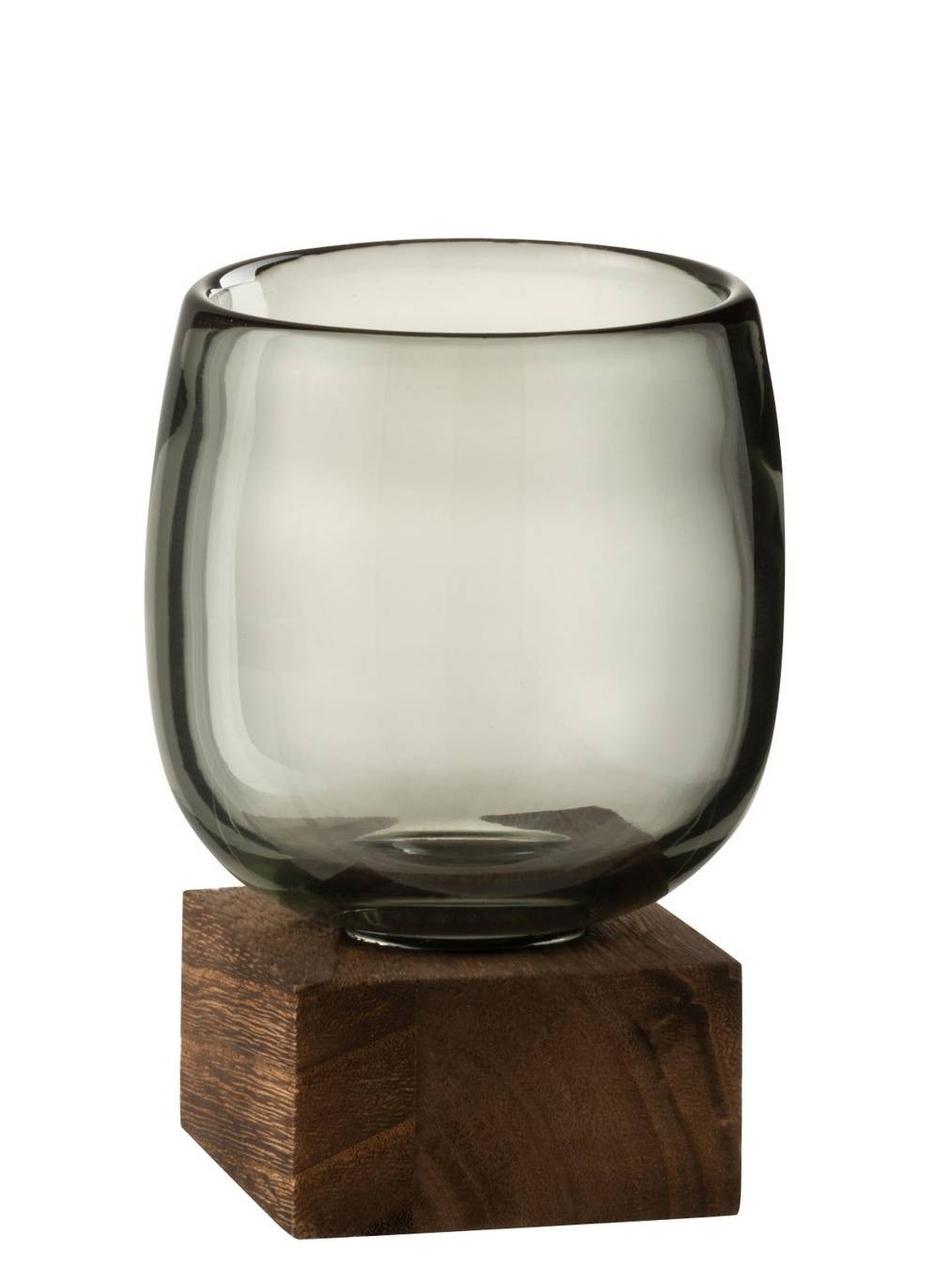 Skleněný svícen / váza na dřevěném podnosu - 10*10*14 cm J-Line by Jolipa